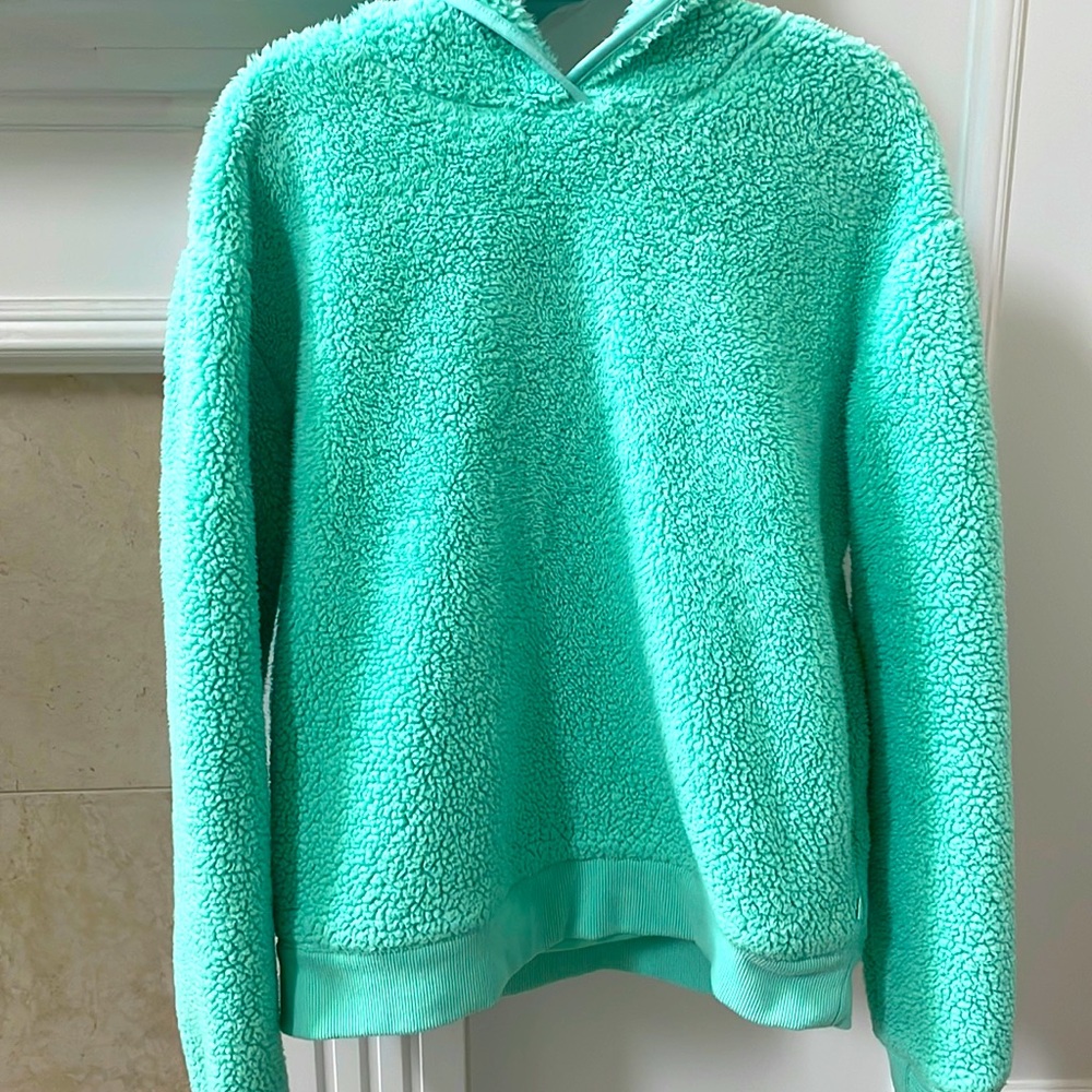 Athleta Girl Sherpa hoodie pullover, green size XL 14